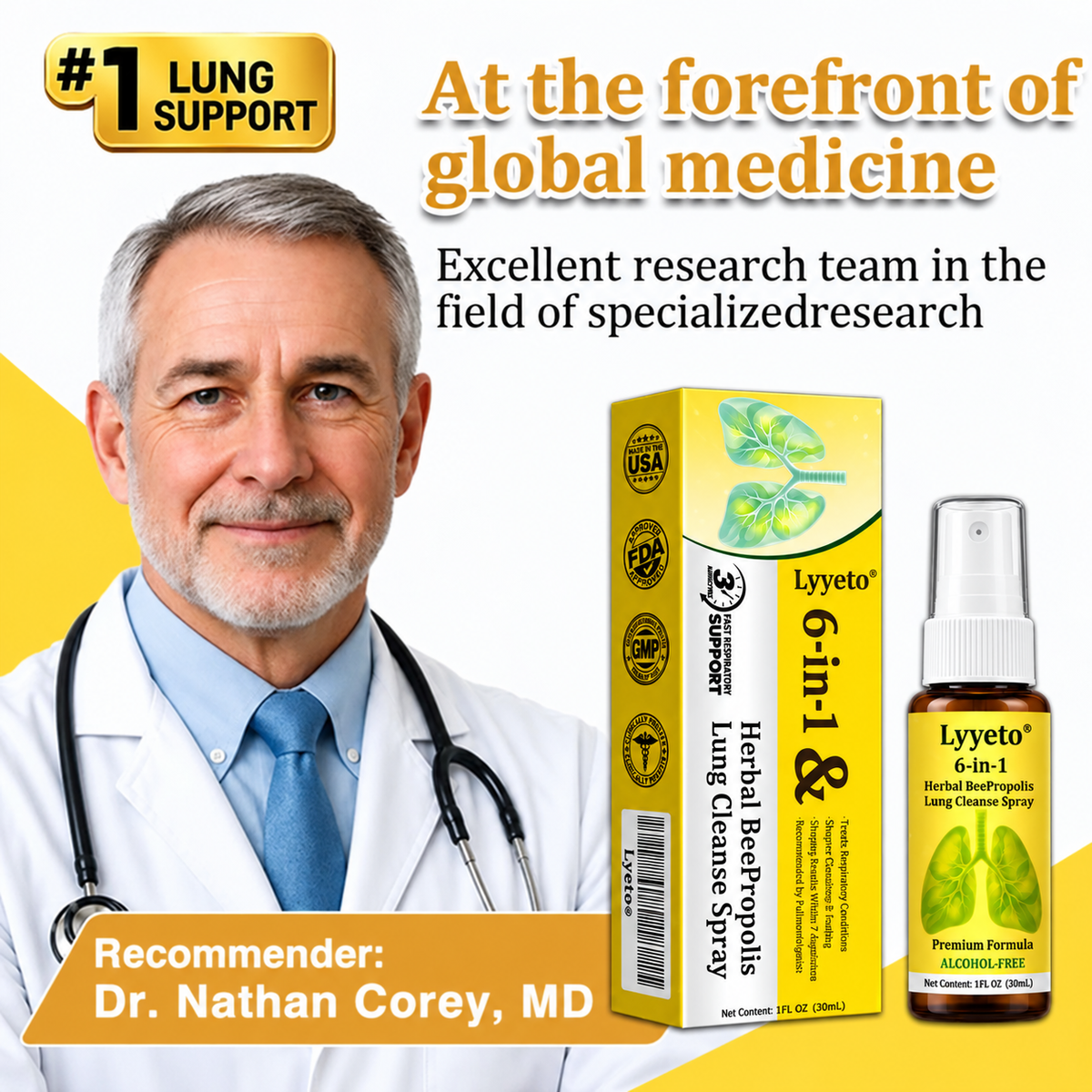 🐝 Lyyeto® Herbal BeePropolis Lung Cleanse Spray – 6-in-1 Botanical Formula🍀