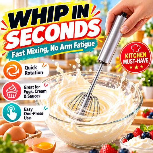 Self-Spinning Press Whisk for Effortless Egg Mixing, Cream Whipping & Everyday Kitchen Cooking
