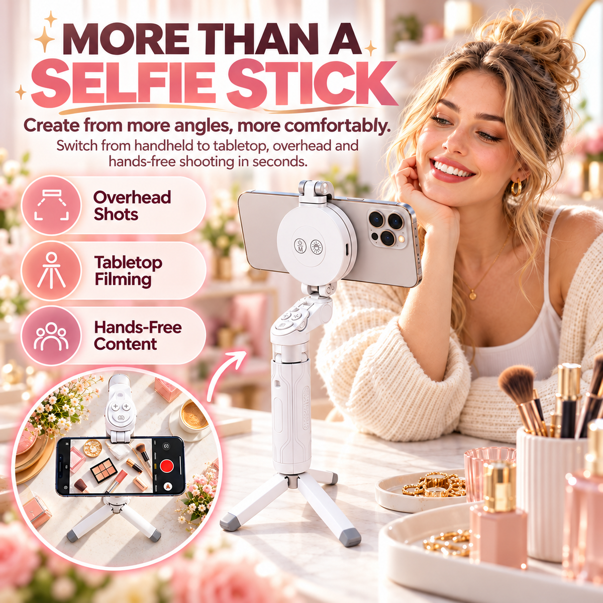 Magnetic Phone Grip – Zoom Control, Selfie Stick & Tripod