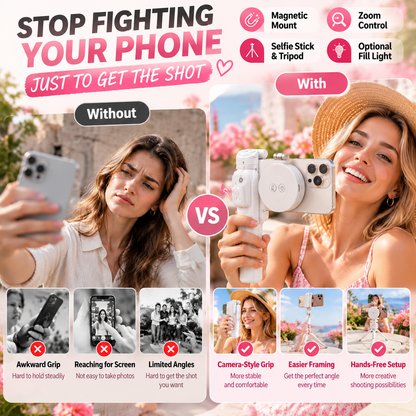 Magnetic Phone Grip – Zoom Control, Selfie Stick & Tripod