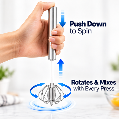 Self-Spinning Press Whisk for Effortless Egg Mixing, Cream Whipping & Everyday Kitchen Cooking