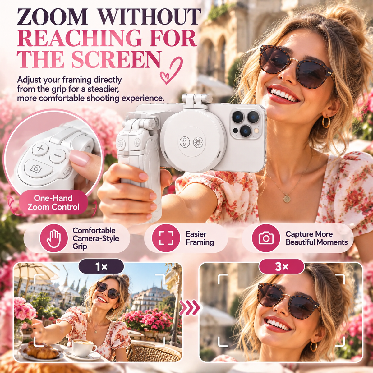 Magnetic Phone Grip – Zoom Control, Selfie Stick & Tripod
