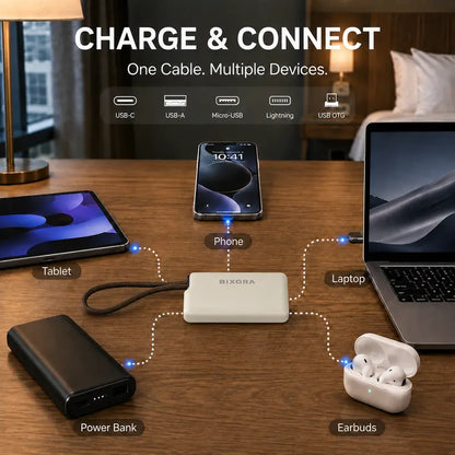 🔌 All-in-One Travel Cable Kit – USB-C Cable, 3 Adapters, SIM/TF Storage & Phone Stand