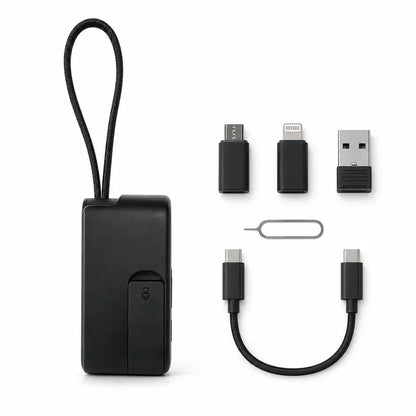 🔌 All-in-One Travel Cable Kit – USB-C Cable, 3 Adapters, SIM/TF Storage & Phone Stand